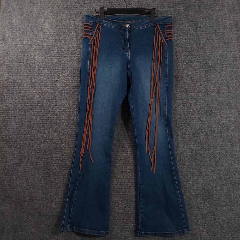 Watch L.A. Jeans Womens 32x32 Fringe Flare  Blue Cowboy Western Stretch 90s Boho
